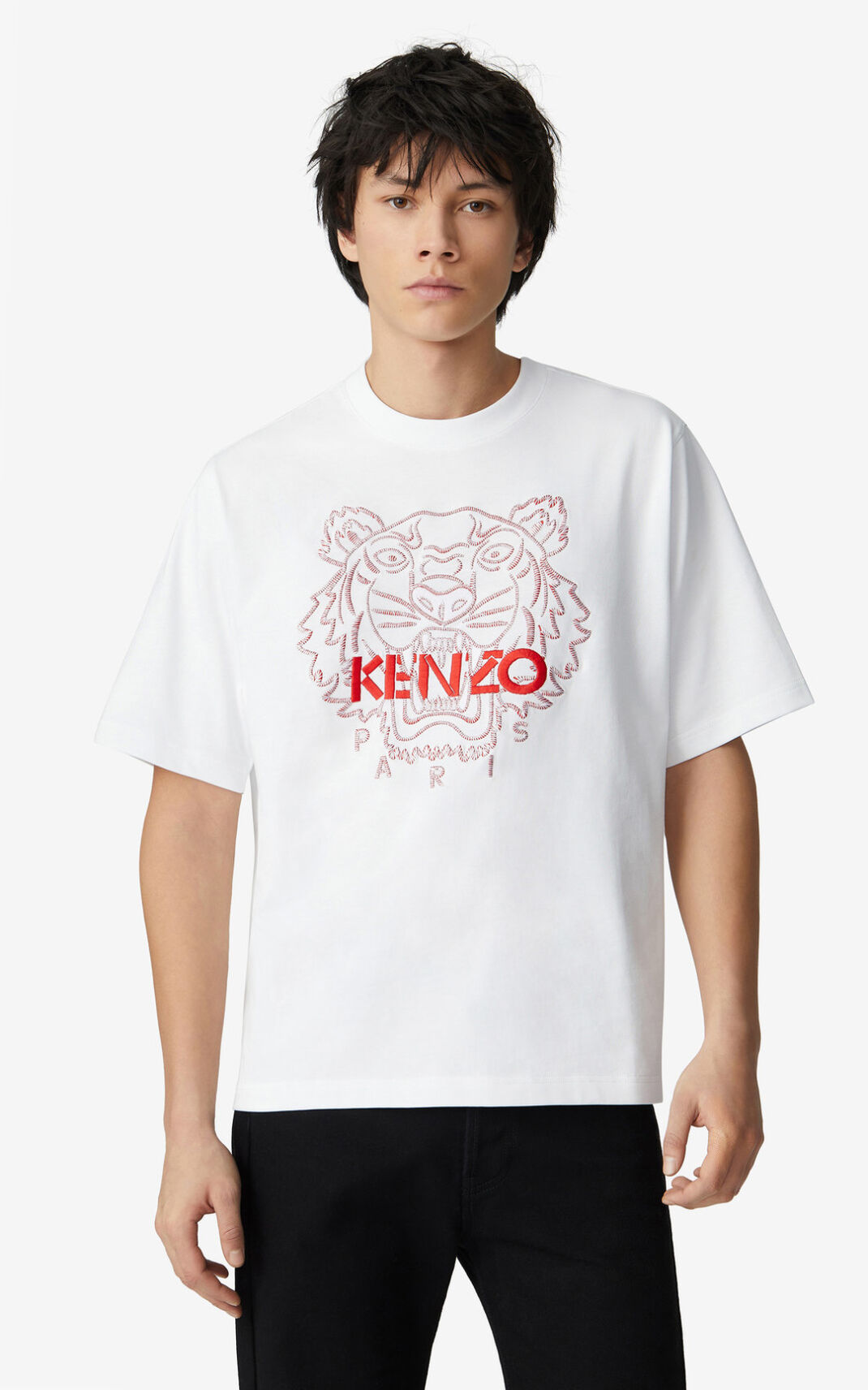 Camisetas Kenzo Tiger loose fitting Hombre Blancas QUC359624